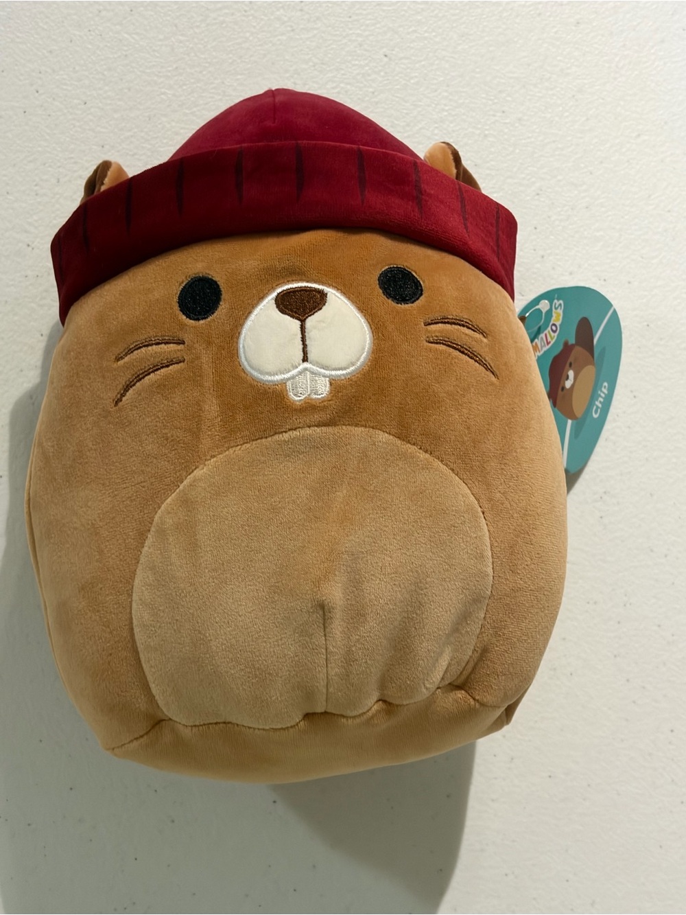 Squishmallows Brown Plush Hat with Maroon Beanie - Chip